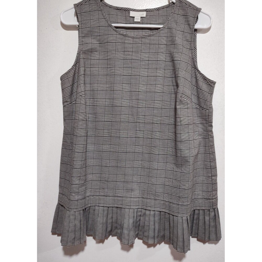 J Jill | Gray Sleeveless Glen Check Plaid Peplum Ruffle Hem Top | Women’s Size S